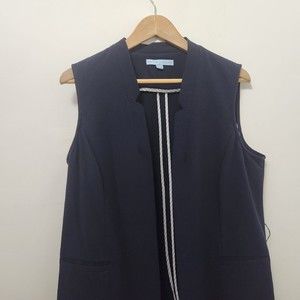 ANTONIO MELANI Women's Navy Blue Sleeveless Cardigan Open Front w/Pockets Size L